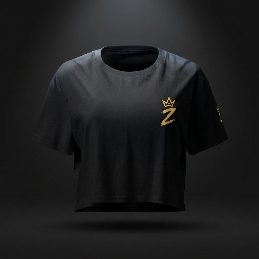 Black Zeroworry gold crown logo crop top