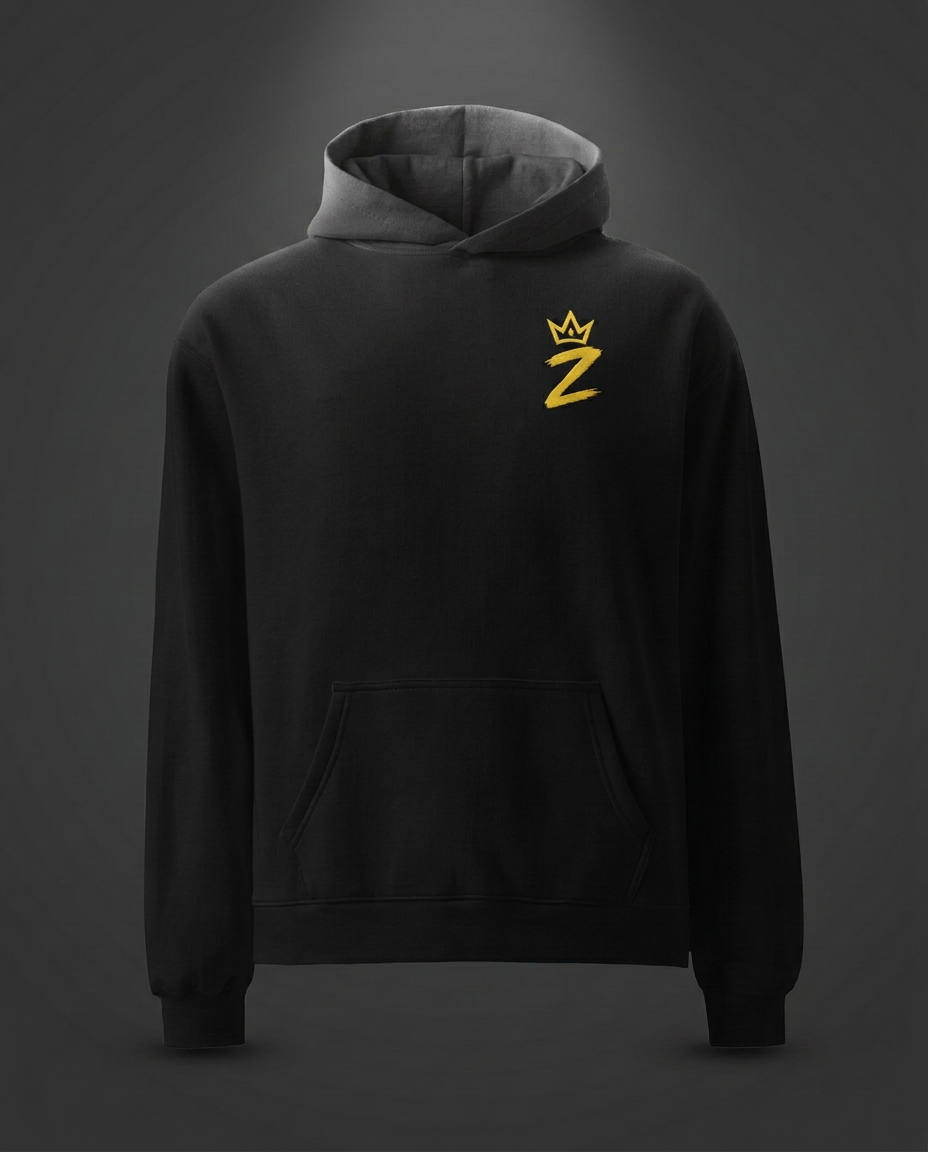 Black Zeroworry Essentials hoodie, front view