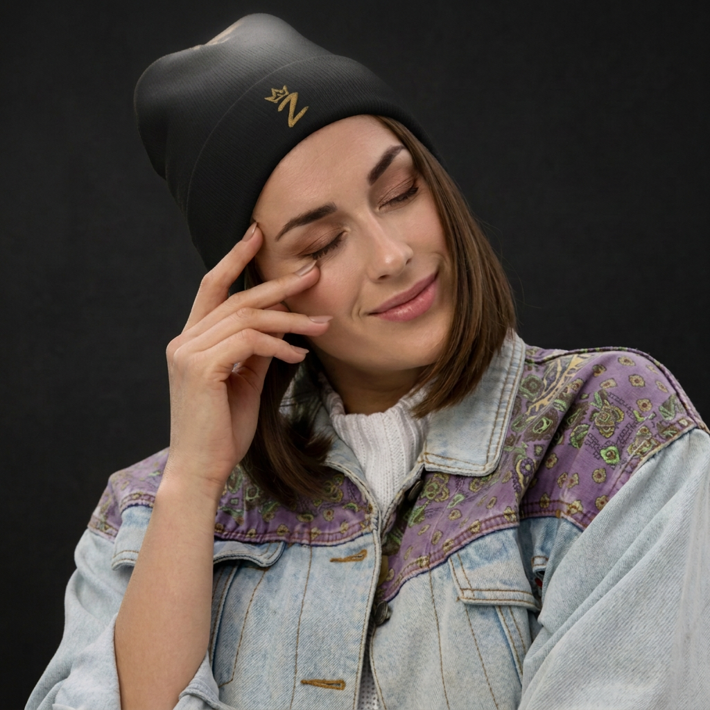 Black Zeroworry gold crown logo beanie