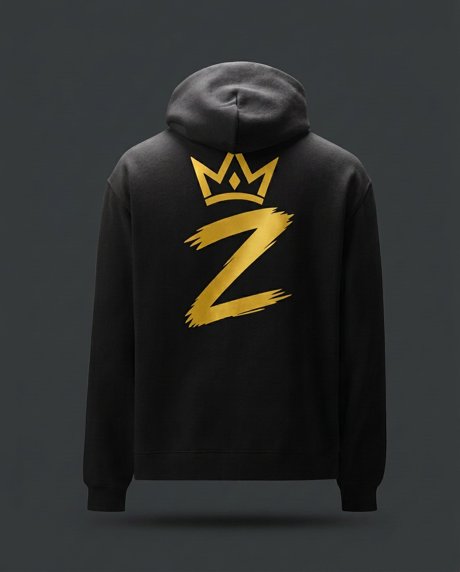 Black Zeroworry Essentials hoodie, back view