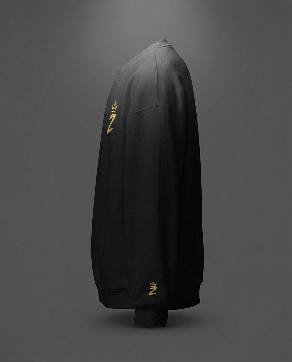 Black Zeroworry gold crown logo crew sweatshirt